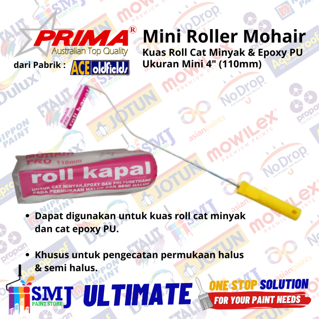 Kuas Kapal Roll Cat Minyak dan PU PRIMA dari ACE Mohair Mini 110 mm 1 Set