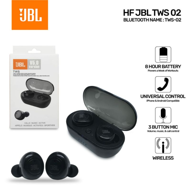 BEST ACC - HANDSFREE HEADSET HF EARPHONE BLUETOOTH UBL TWS 02 WIRELESS V5.0 STEREO