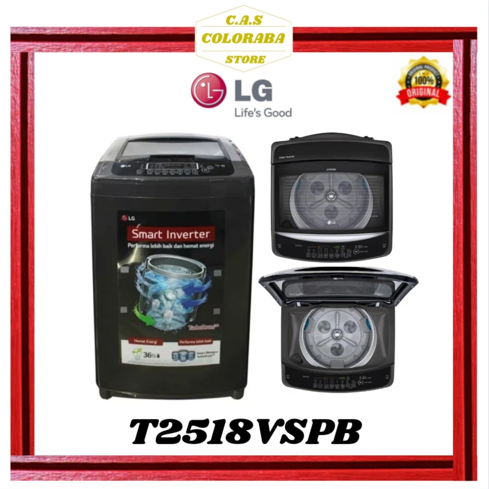 MESIN CUCI LG T2518VSPB MESIN CUCI TOP LOADING 18 KG INVERTER T2518 2518VSPB MESIN CUCI 1 TABUNG 18 