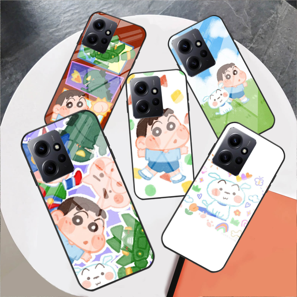 (Q53) Softcase shinchan Xiaomi Redmi 12 - Softcase kaca crayon shinchan Xiaomi Redmi Note 12 5g - Ca