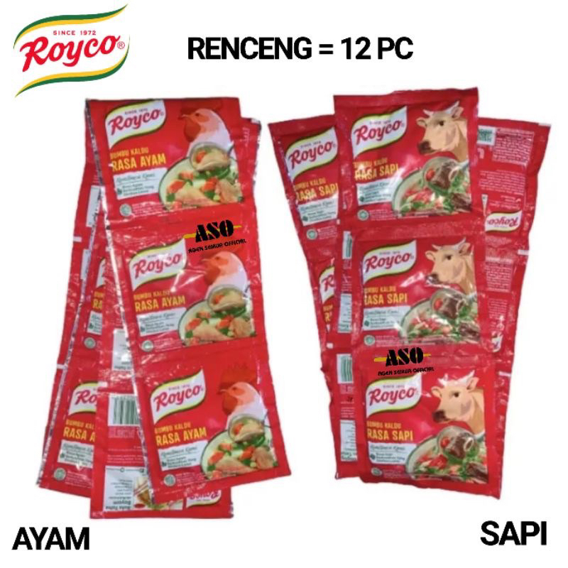 

Royco Ayam dan Sapi Renceng 12 sachet x 8 gram/Royco Bumbu Penyedap Makanan Rasa Ayam dan Sapi/Royco Kaldu Bubuk Renteng