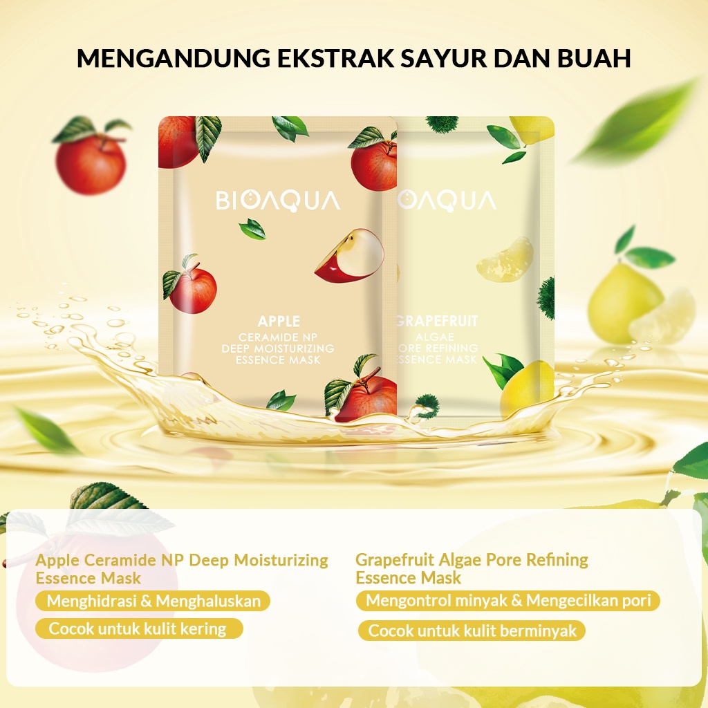 [50+ VARIAN | MASKER WAJAH ESSENCE | 25GR | BPOM] BIOAQUA Sheet Mask Hydrating Essence Face Mask Brightening Moisturizing Skin Care Anti aging Masker Wajah (25g/pcs)