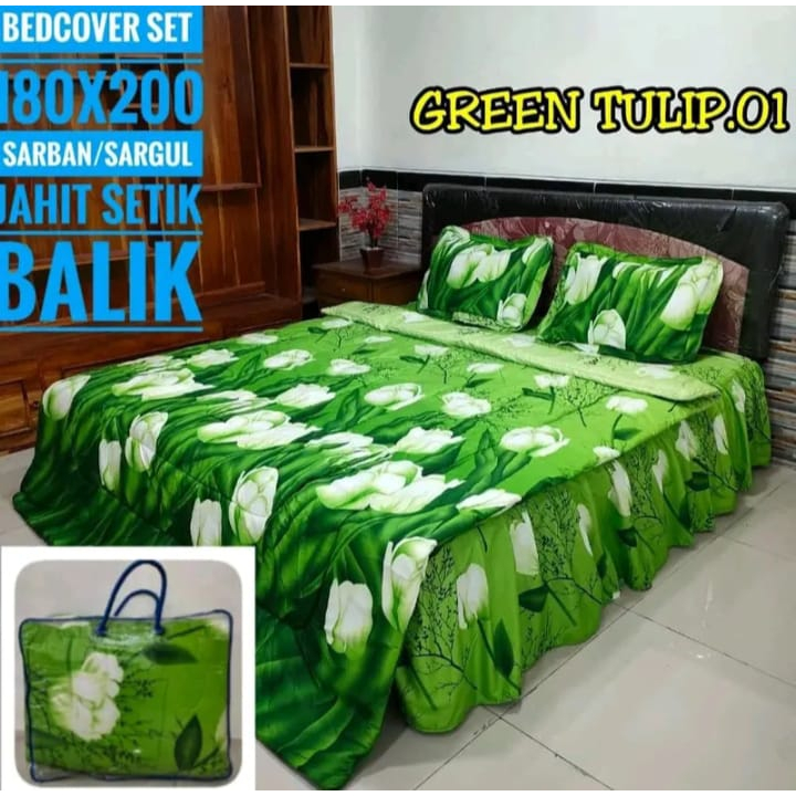 Bed Cover Set Sprei Rumbai Lengkap Flower Tulip Murah Bedcover Set Motif Bunga Tulip Bed Cover Tulip