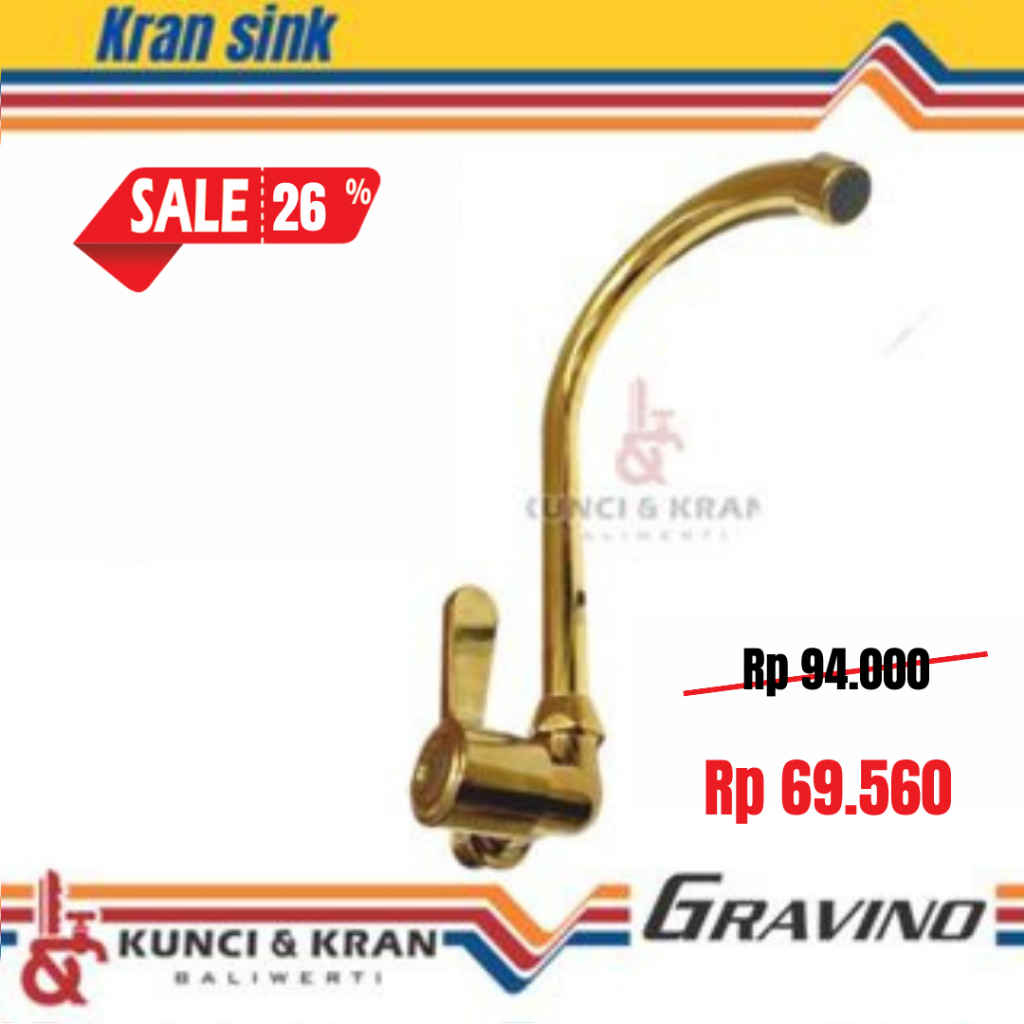 KRAN CUCI PIRING GRAVINO 27371 PIPA ENGKOL GOLD KERAN SINK TEMBOK KUNING