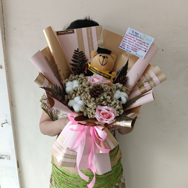 buket boneka wisuda bunga edelweis full