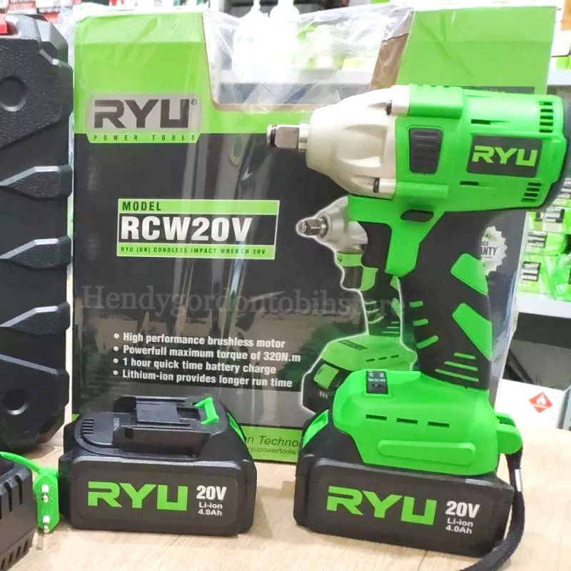 RYU Mesin Impact wrench cordless Rcw 20v / Impact baterai cas Alat buka baut motor mobil / Mesin buk