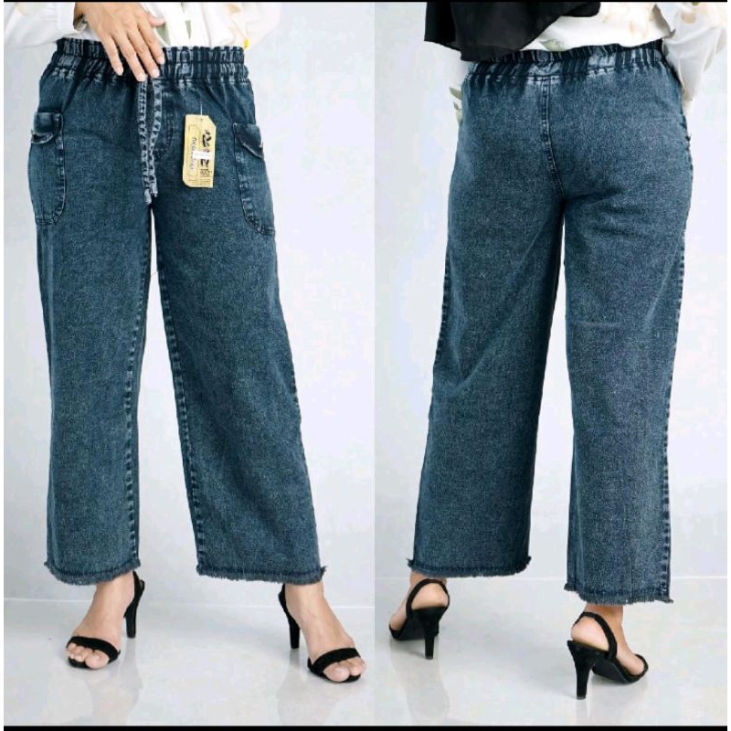 HIGHT WAIST KULOT JEANS RAWIS WANITA PREMIUM