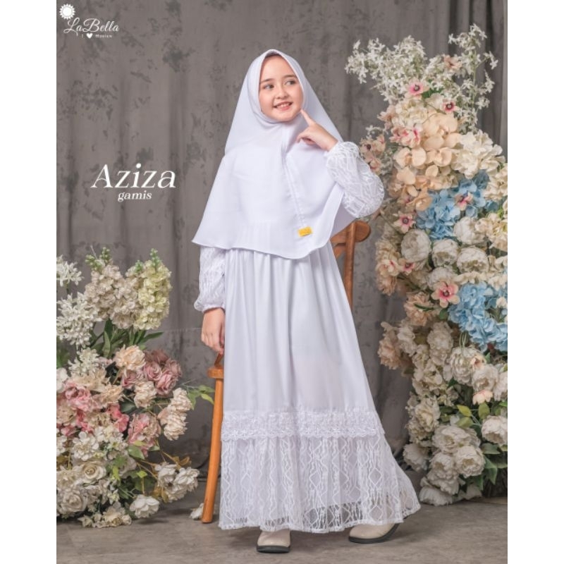 Gamis anak/Gamis manasik/Gamis putih Aziza original Labella