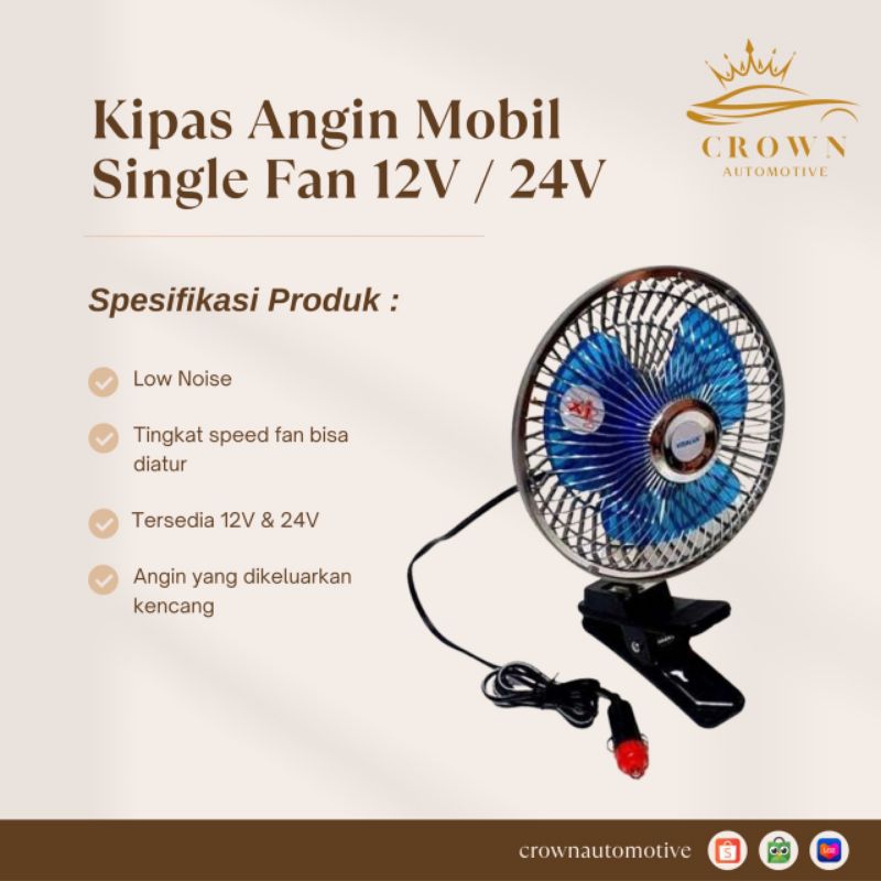 Kipas Angin Mobil Single Fan 12V 24V / Kipas Angin Single Mobil Truk