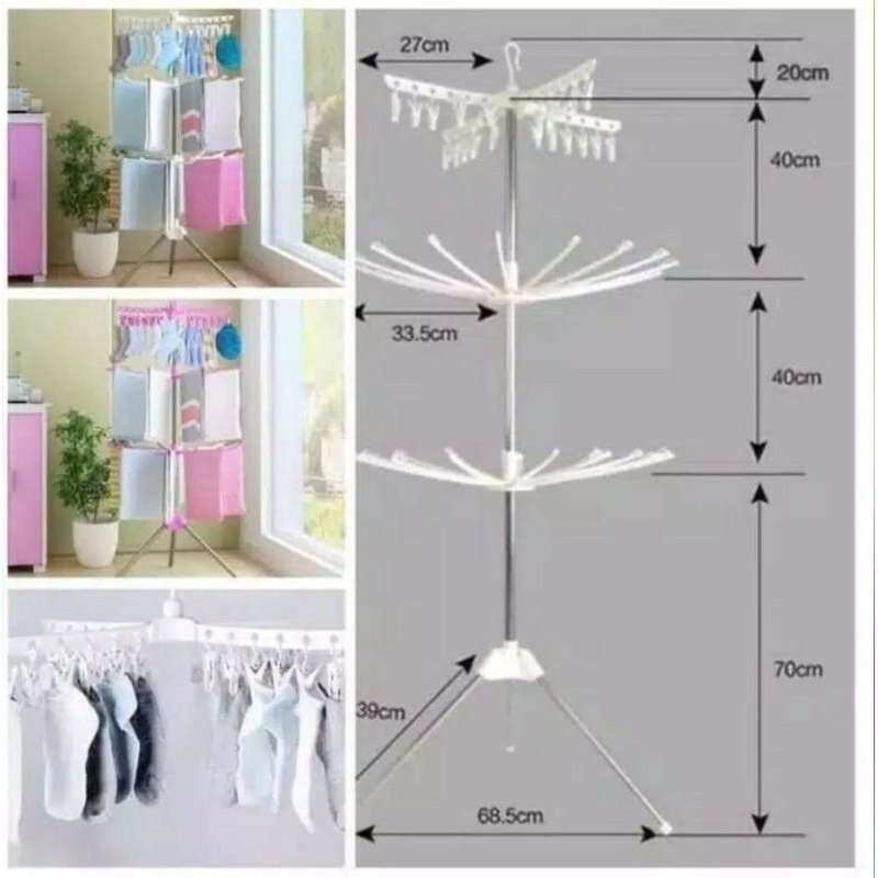 JEMURAN MENARA LIPAT 3 TINGKAT JEMURAN BAJU BAYI TRIPOD JEPITAN MUTER 360⁰-4