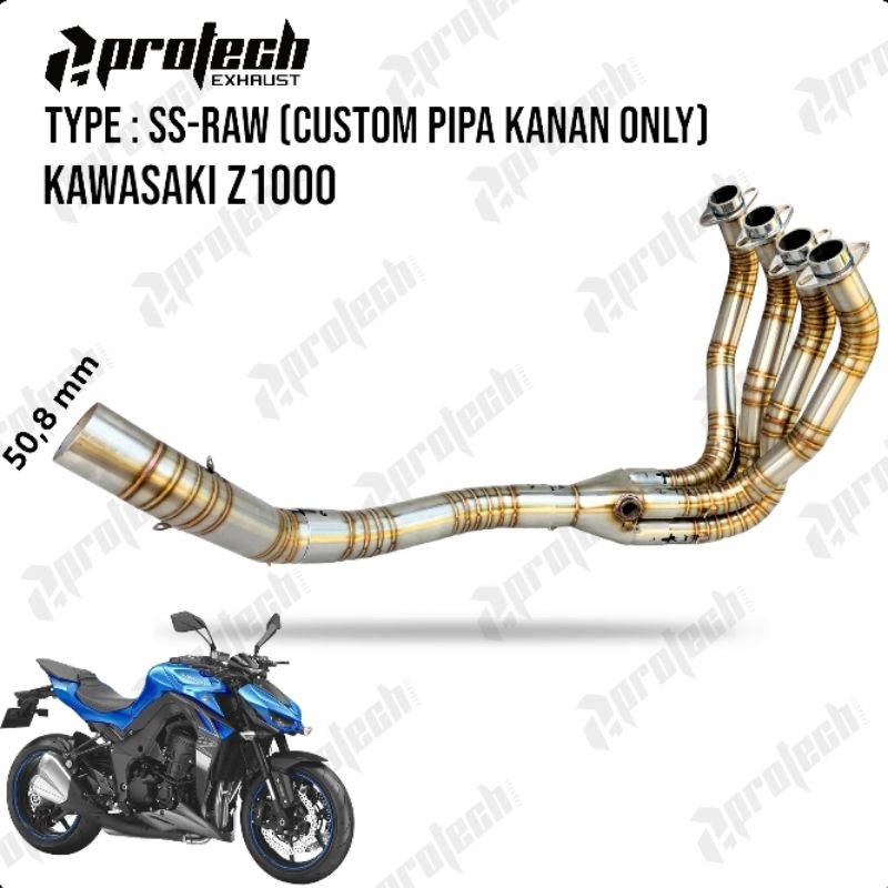 Header Leher Pipa Knalpot Protech Kawasaki Z1000 Sugomi Custom Kanan
