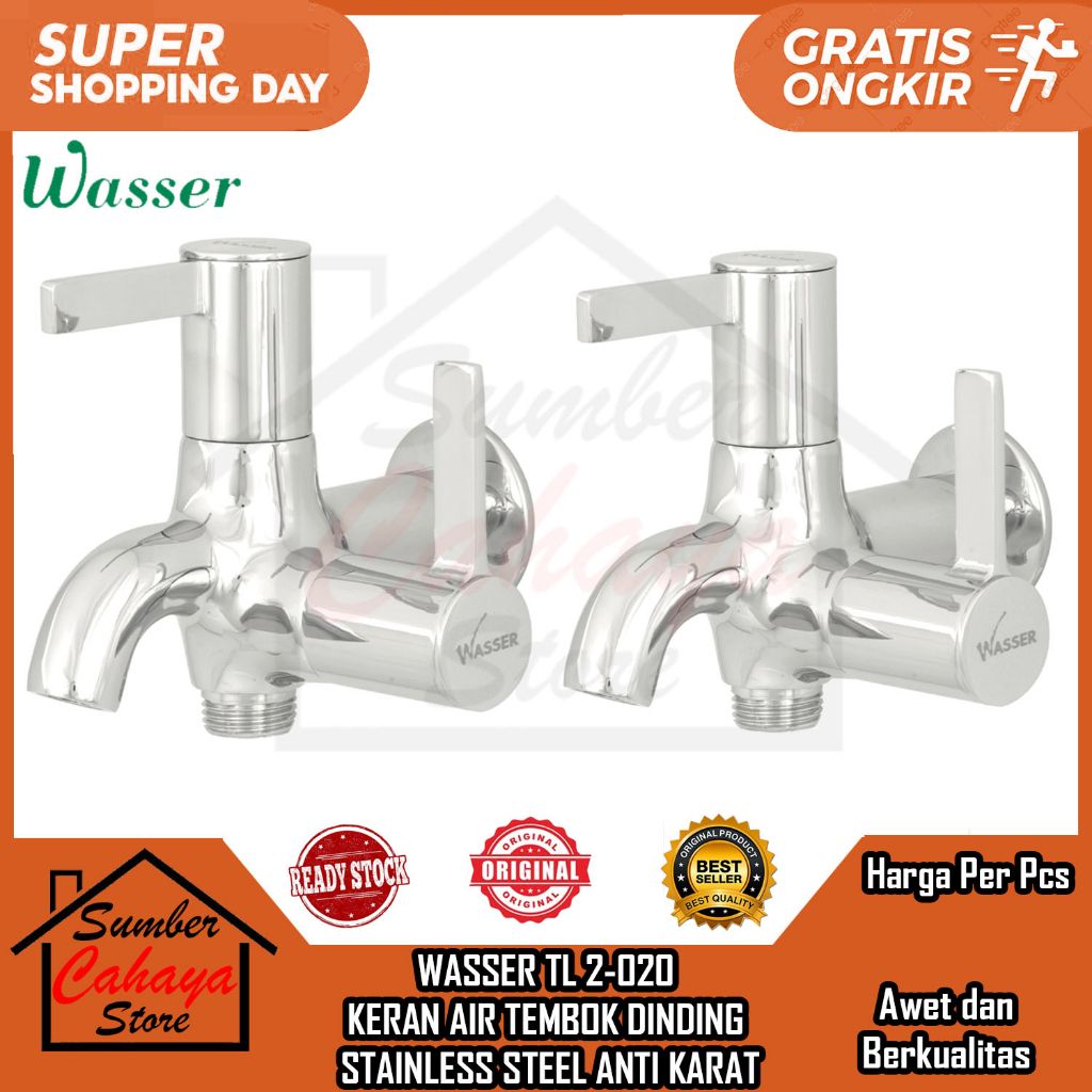 WASSER TL 2-020 KERAN AIR TEMBOK STAINLESS WASTAFEL BATH UP CUCI PIRING MANDI  DINDING DINGIN CHROME