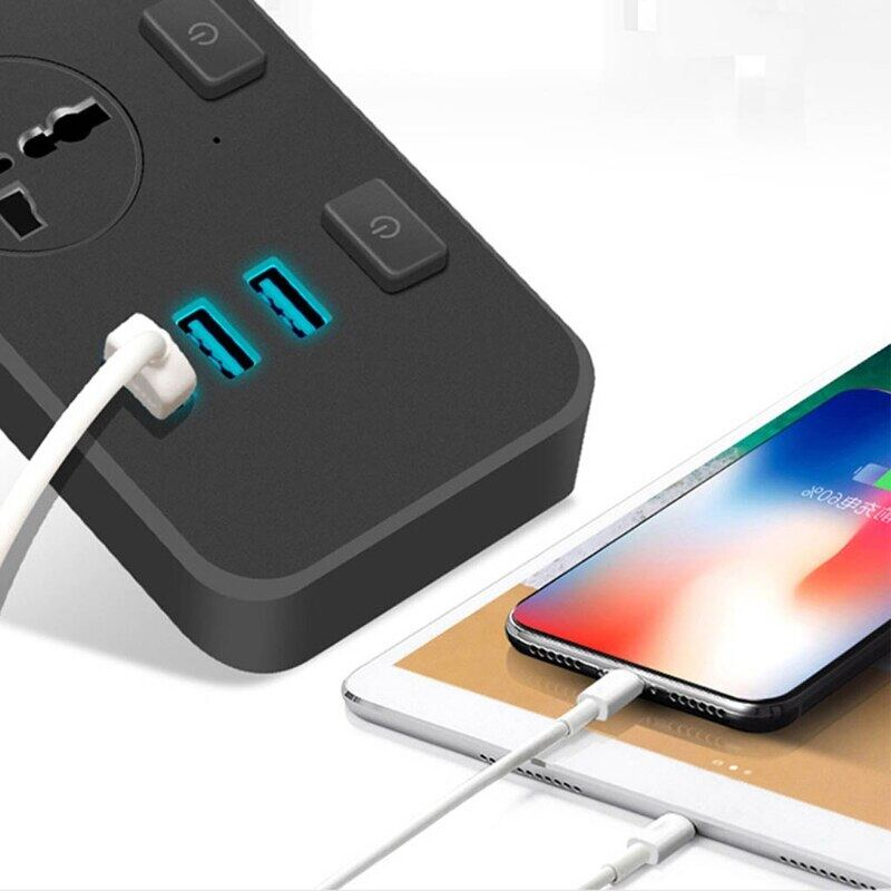 Soket Stop Kontak USB dengan Sakelar Independen dengan 3 Port USB Bercahaya dengan Kabel 2M Stop Kontak 3way/Power Strip/Socket USB 3way