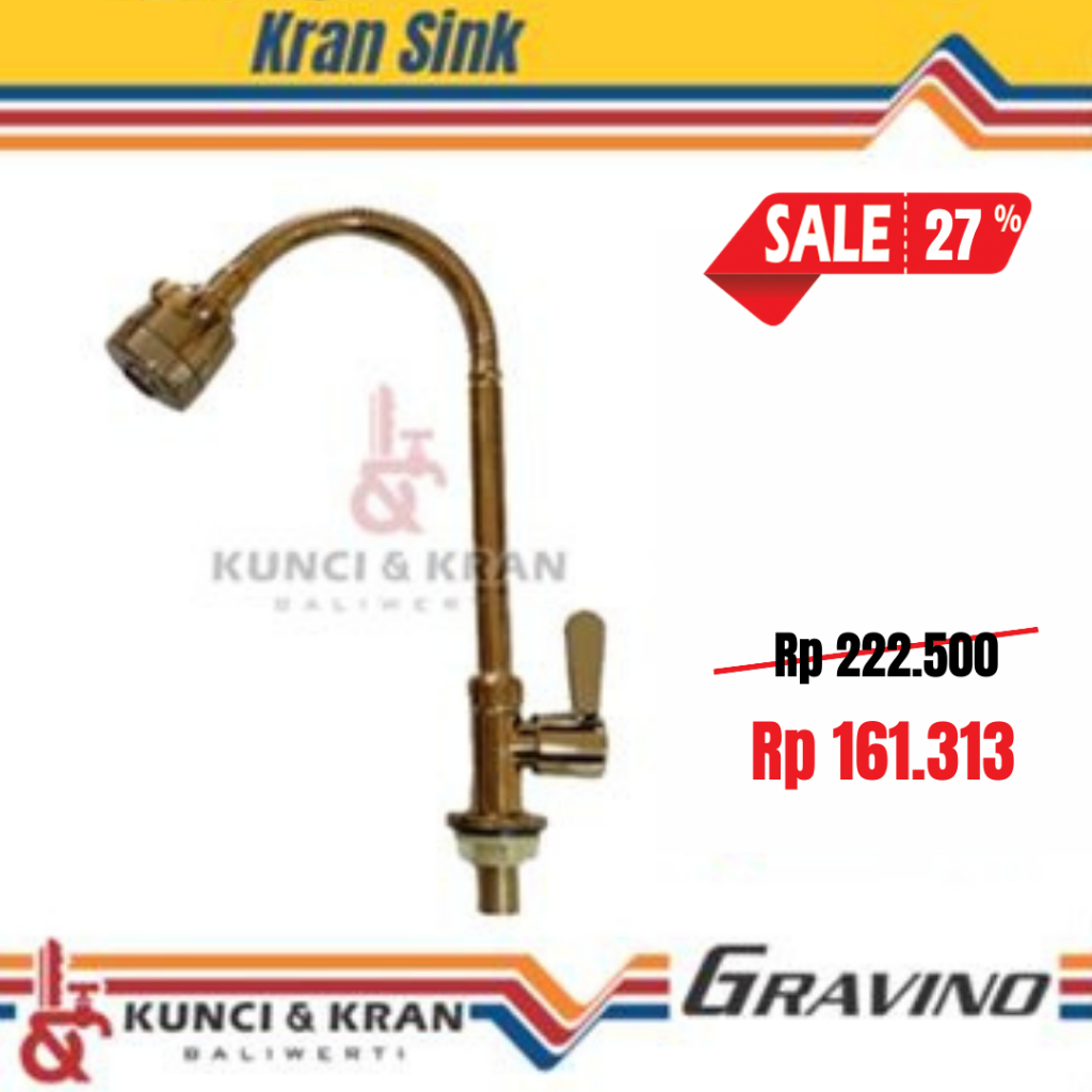 KRAN CUCI PIRING VICENZZO 27391 GOLD KERAN SINK INSTALASI MEJA KUNING