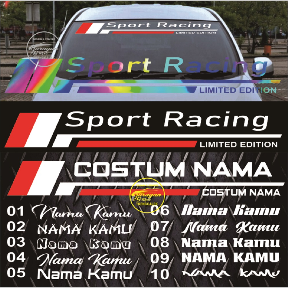 Stiker custom Sport Racing Buat pintu dan kaca Mobil cutting cudtome costum nama sticker