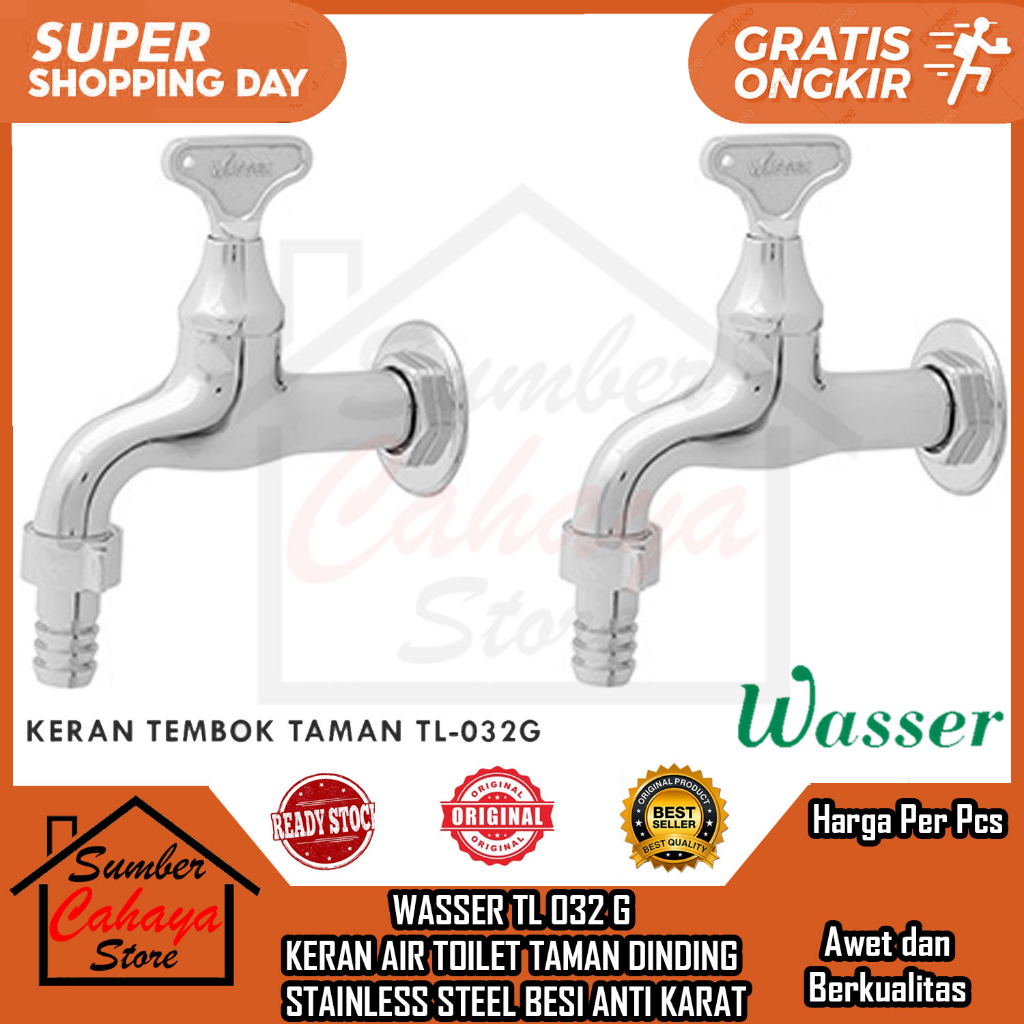 WASSER TL 032 G KERAN AIR DINDING TEMBOK WASTAFEL BATHUP KRAN AER CUCI PIRING MANCI STAINLESS KERAN 