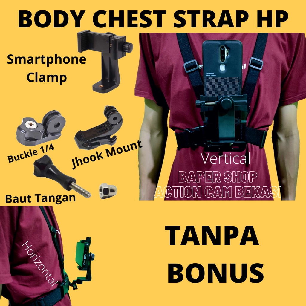 Body Chest Strap Mounting + Holder Smartphone Dan Action Camera Gopro Yi Cam Kogan Motovlog Sepeda Image 3