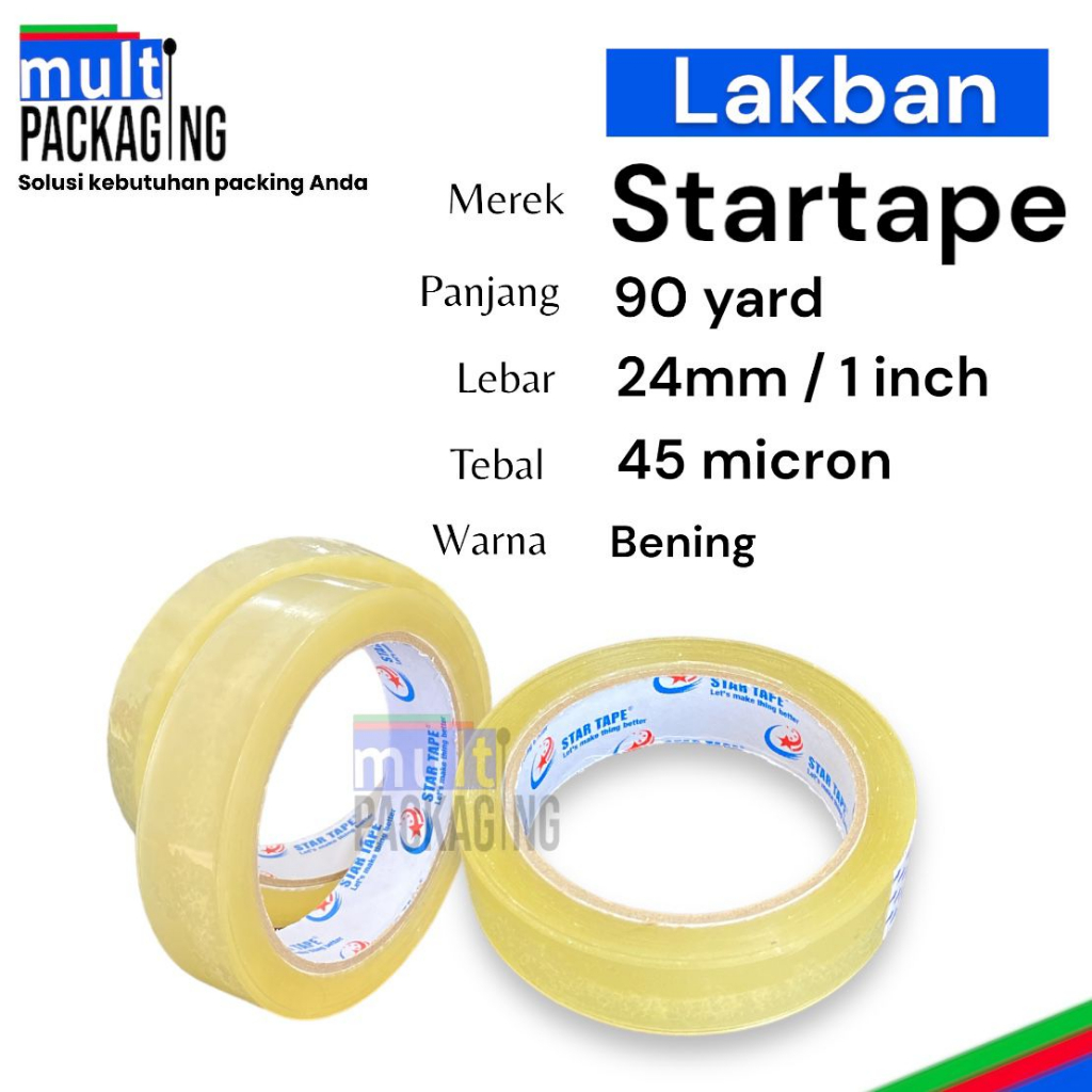 

Lakban Bening / OPP Star Tape Uk 24mm x 90 Yard x 45 micron (Carton)