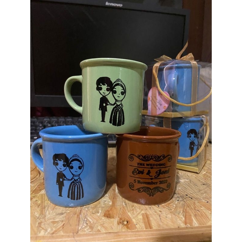 souvenir pernikahan gelas sablon mug keramik kecil plus cetak sablon custom gelas keramik gagang