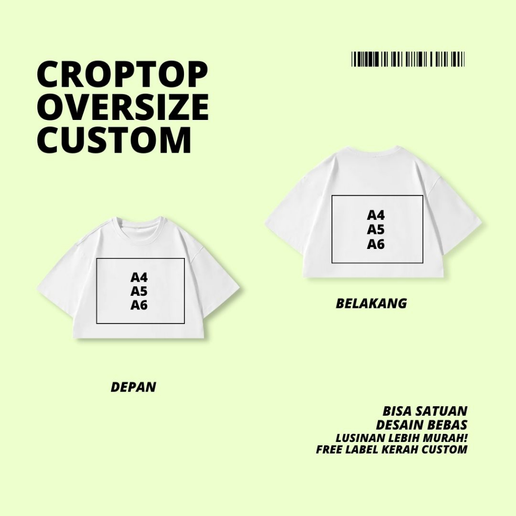 CROPTEE Oversize Custom Sablon Satuan DTF | Croptop custom | Croptop custom tulisan | Croptop custom