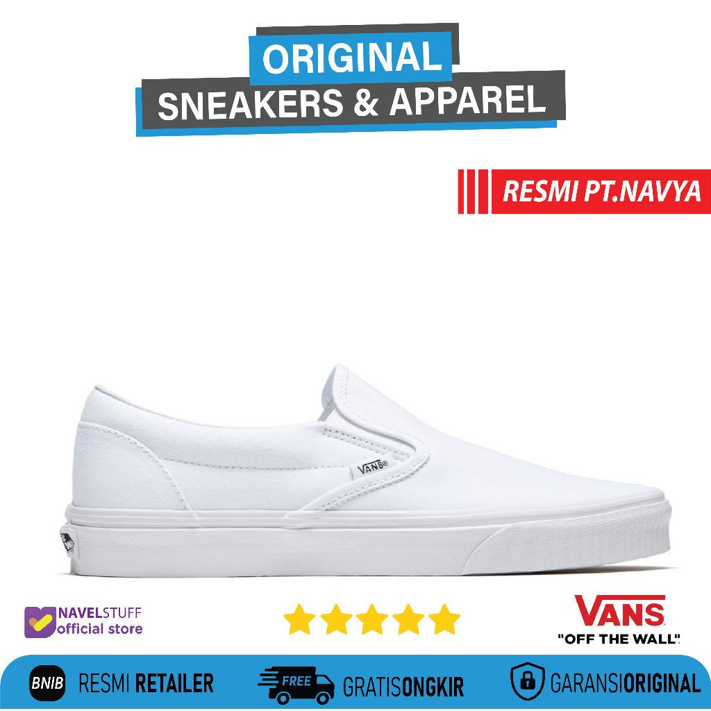 VANS Slip On Classic Core Full / Triple / True White Canvas Original BNIB (Authorized Dealer) PT Nav
