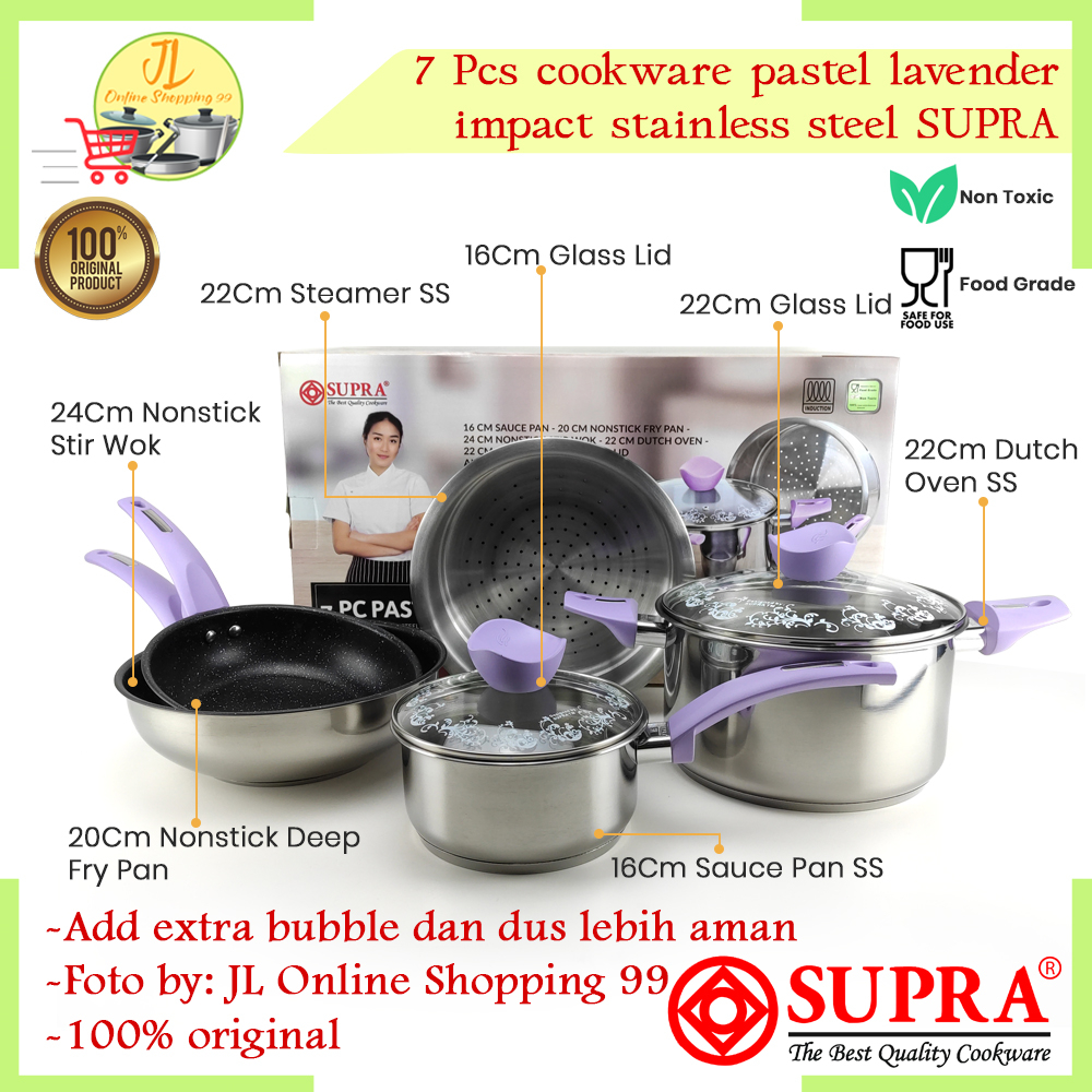 Panci set 7pcs cookware set stainless impact pastel Lavender SUPRA / panci set stainless induksi