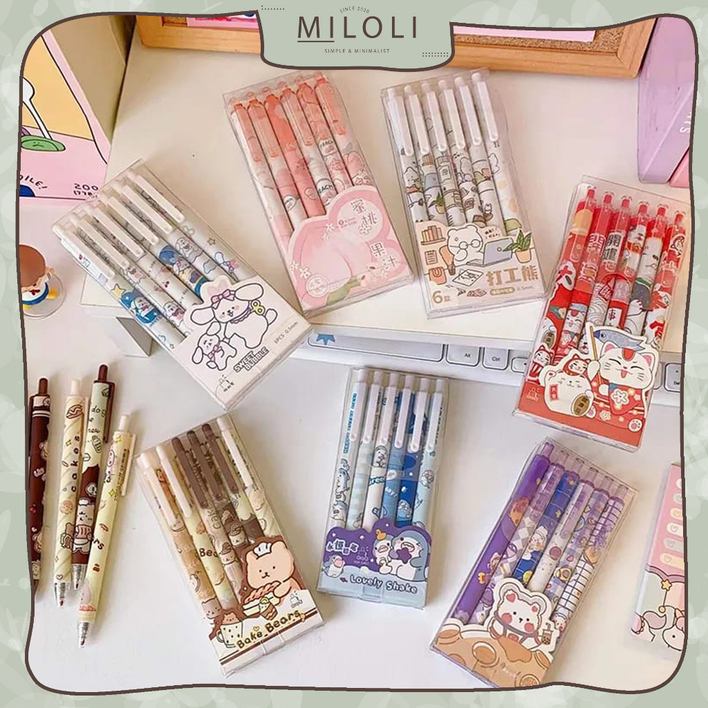 

[MILOLI] 6Pcs Pena Mekanik CUTE CARTOON RETRACTABLE Pulpen Gel Mechanical Pen - D0046