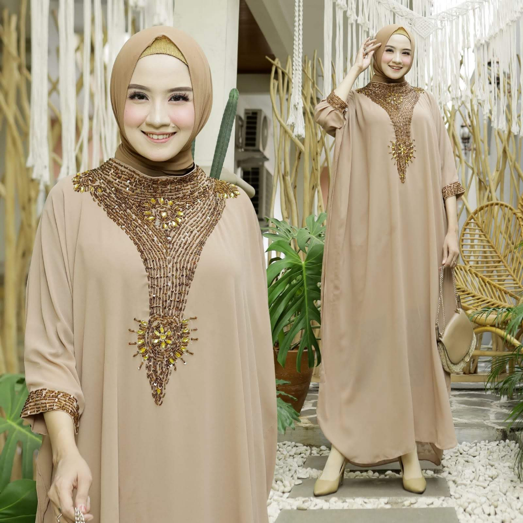 ELDE 9 - Kaftan Nada Jumbo Bahan Ceruty Babydoll (tebal) Aplikasi Manik - Manik Combi Mute Surosqi S