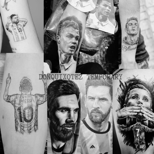 CUSTOM Tato Temporer Sticker Waterproof Tempelan Motif GOAT Icon Sepak Bola Messi Cristiano Ronaldo 