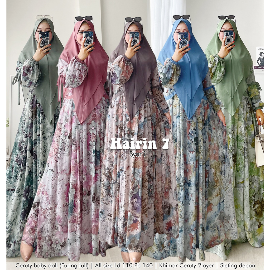 MAHDIYA OUTFIT - GAMIS HAIRIN 7 SYARI. BUSUI SET KERUDUNG - GAUN PESTA MUSLIMAH MEWAH ADEM