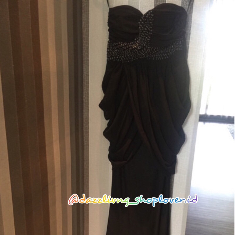 LONG GOWN BLACK DRESS / GAUN PESTA WANITA MODEL KEMBEN HITAM POLOS MANIK