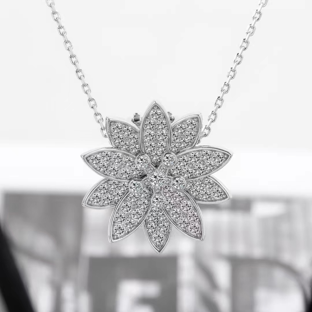 VCA Full Diamond Lotus Necklace