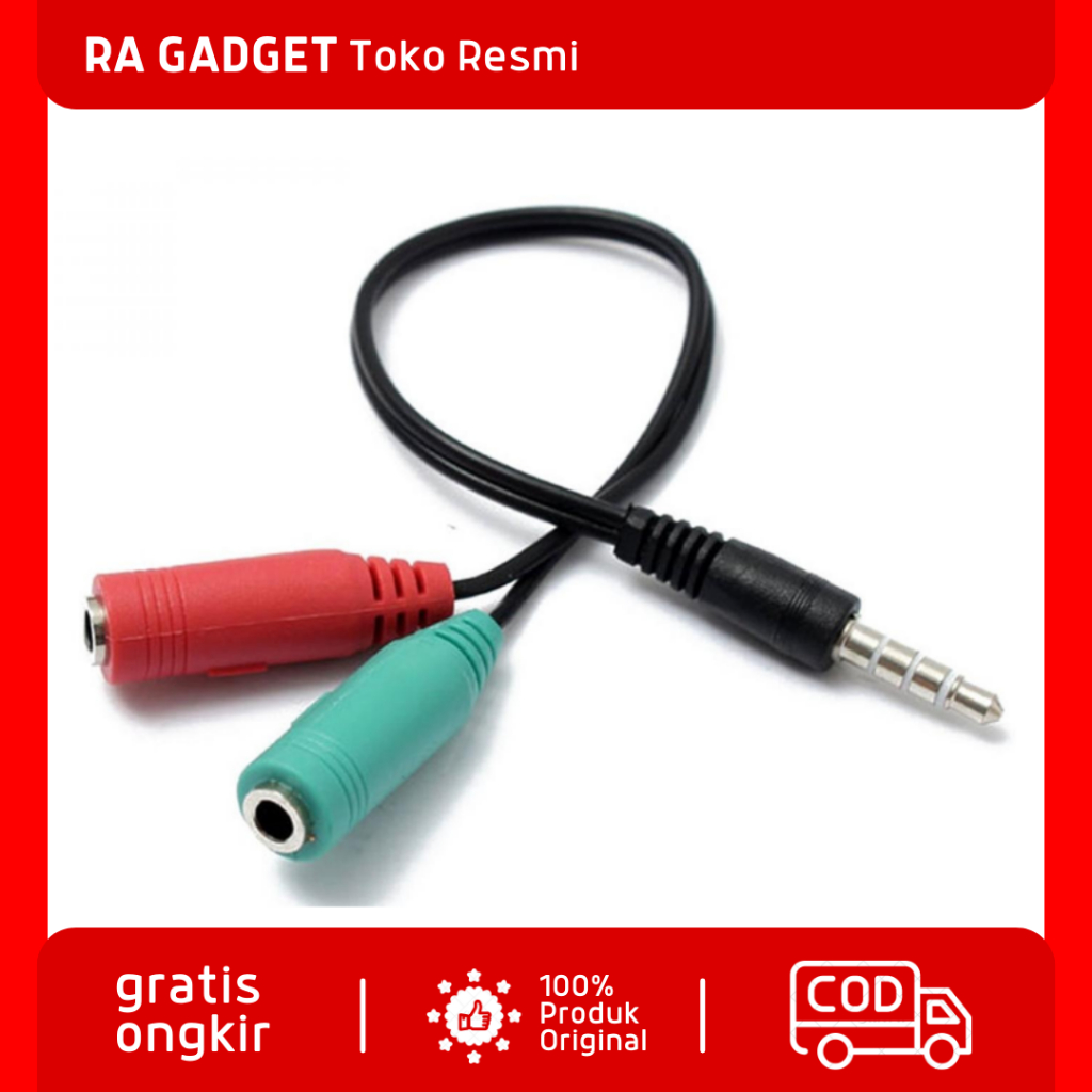 Splitter Audio Cable 3.5mm Male to 3.5mm HiFi Mic Headphone / Kabel Audio Sambungan Splitter Kabel J