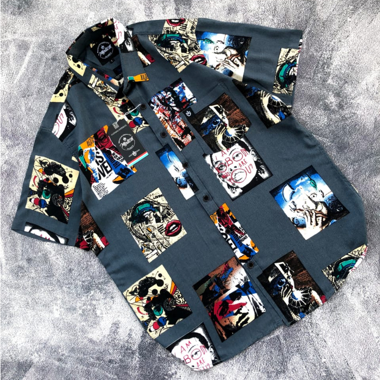 KEMEJA PRIA HAWAI / KEMEJA PANTAI VINTAGE RAYON MOTIF BUNGA ABSTRAK CASUAL LENGAN PENDEK