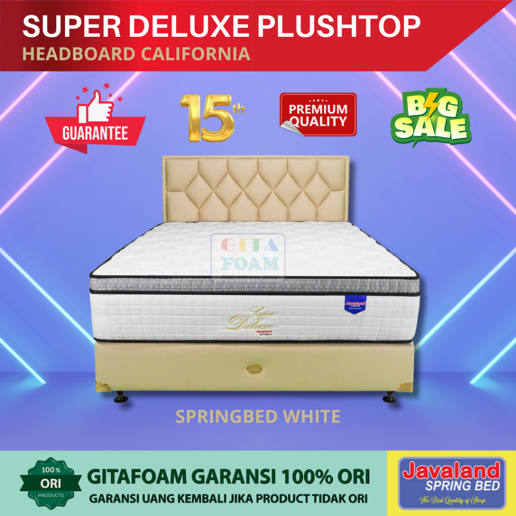 BEDSET JAVALAND Super Deluxe Plushtop Headboard California Warna White - HARGA PABRIK