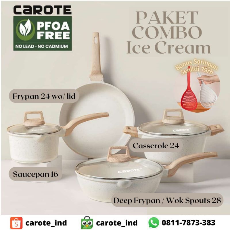 CAROTE PAKET MILK ICE CREAM COMBO SET ISI 4 ( DEEP FRYPAN 28 CM, CASSEROLE 24 CM, SAUCEPAN 16 CM , F