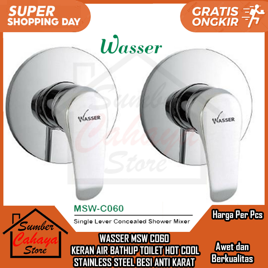 WASSER MSW C060 KERAN AIR TAMAN TEMBOK WASTAFEL BATHUP KRAN AER CUCI PIRING MANDI STAINLESS KERAN DI