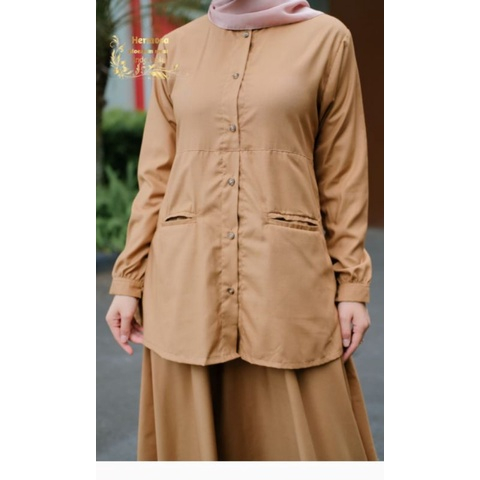 (Hermosa office) Gamis PNS warna khaki bahan Toyobo-Gamis kerja warna khaki-seragam PNS khaki-Gamis 