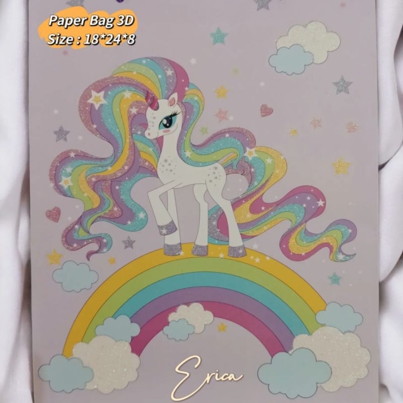 

paper bag 3D motif unicorn pink