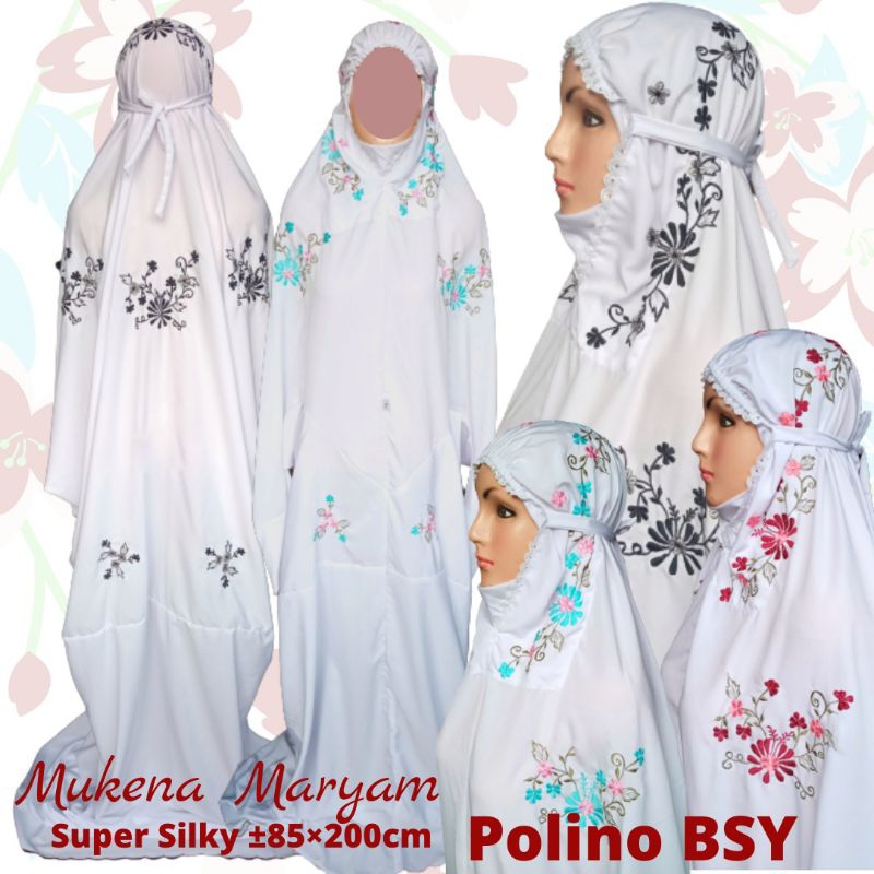 Mukena terusan lajuran dewasa bordir Tasikmalaya super silky Polino BSY