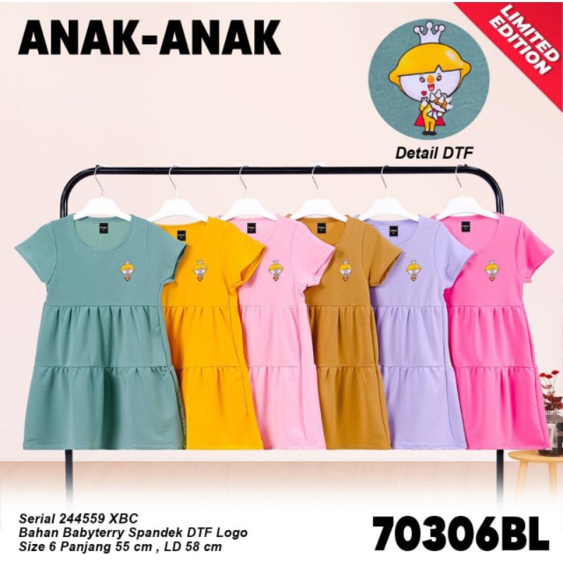 LEMONE 703006BL  DRESS ANAK  DASTER ANAK BABYTERRY SPANDEK UKURAN 6
