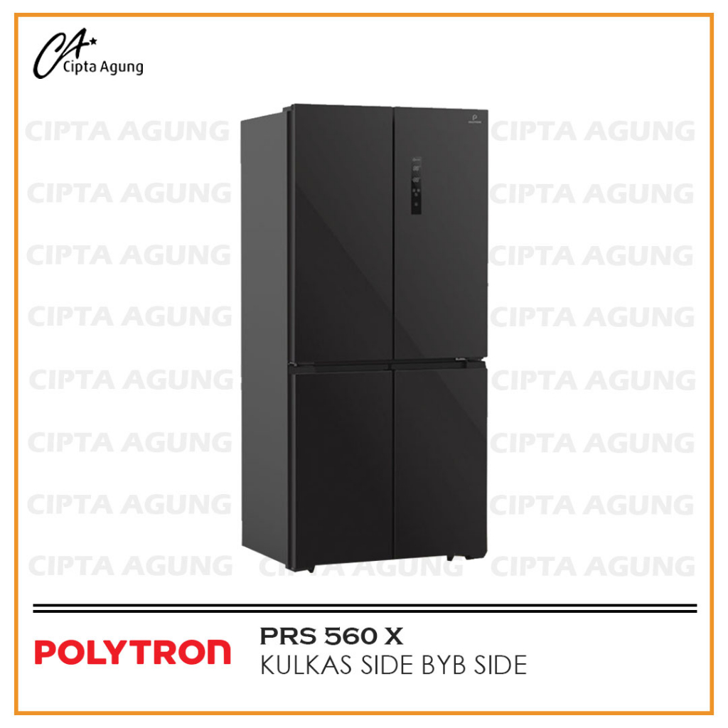 POLYTRON KULKAS SIDE BY SIDE 4 PINTU 550 LITER PRS-560X PRS 560 PRS560X X HITAM BLACK LOW WATT GARAN