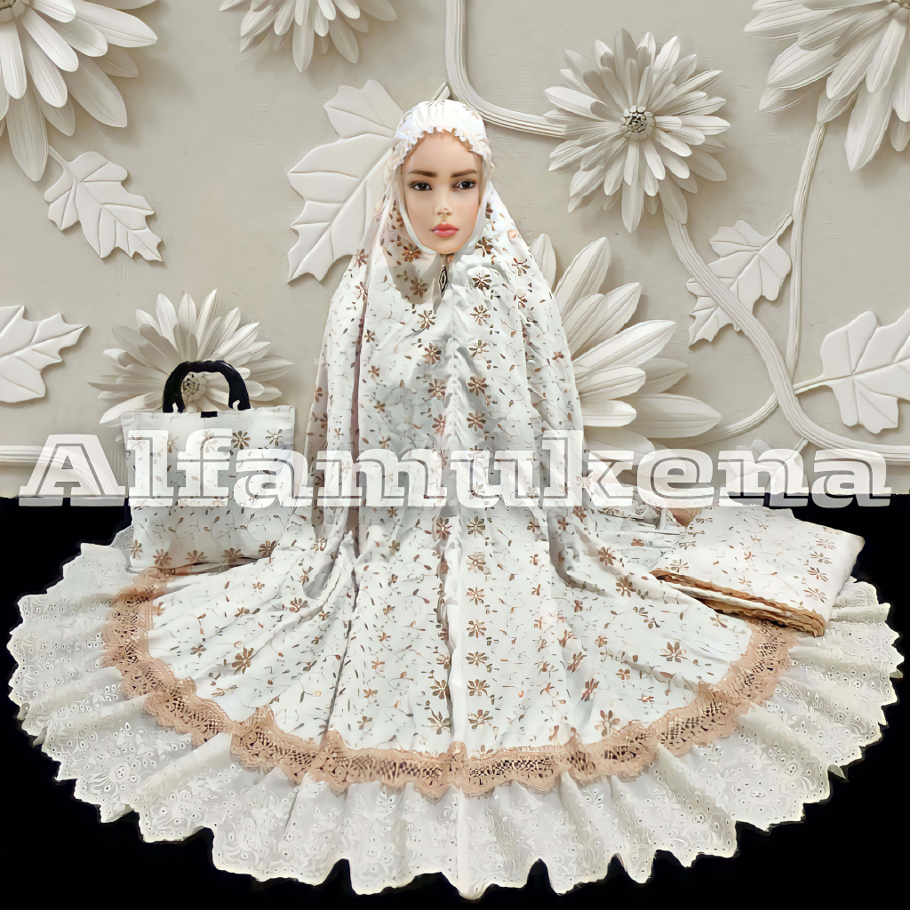 Mukena dewasa sutra milo renda rempel mix putih