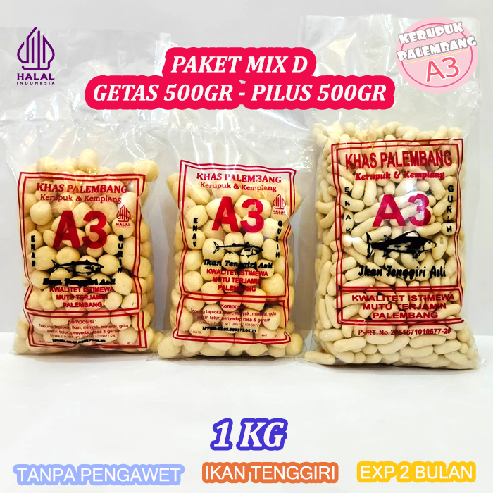 

PAKET MIX D - KERUPUK GETAS BANGKA PILUS BANGKA KEMPLANG IKAN TENGGIRI 1 KG