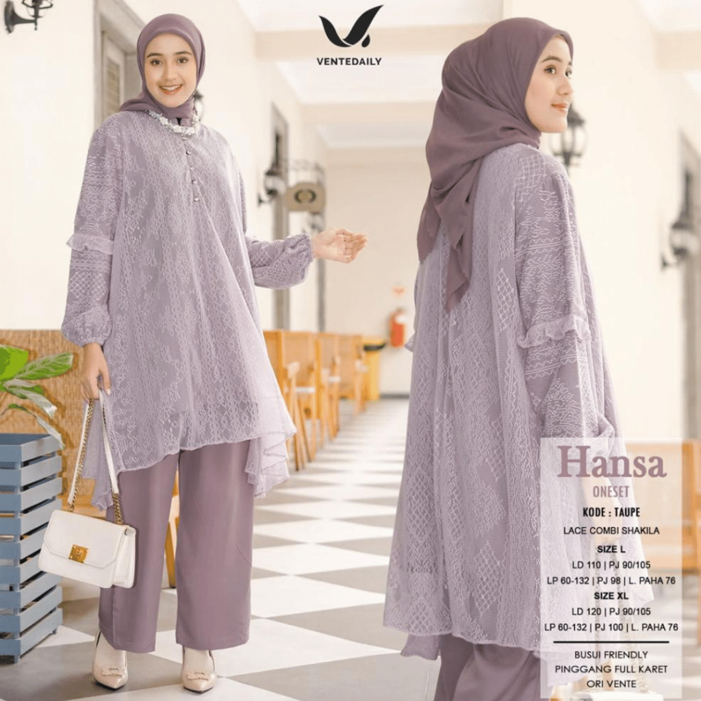 Setelan One Set Wanita Jumbo Kekinian Ootd Outfit Kondangan Lebaran Hansa