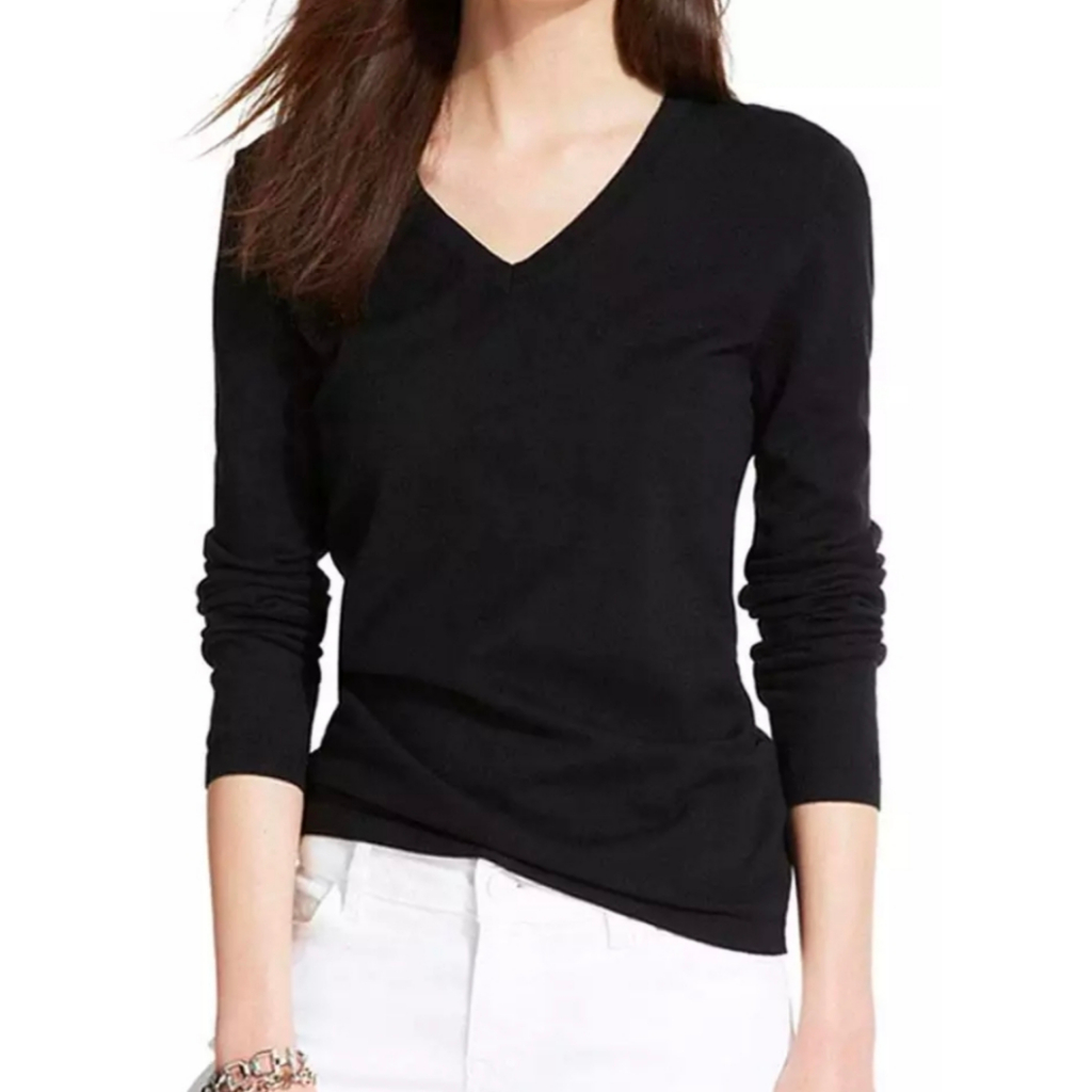 Kaos V Neck /Kaos Kerah V/Kaos Wanita/Kaos Polos/Kaos Lengan Panjang/Kaos Berkerah V