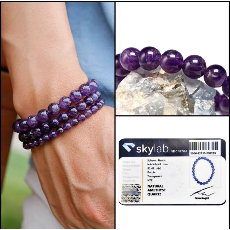 Gelang Batu Natural Kecubung Amethyst Original Stone