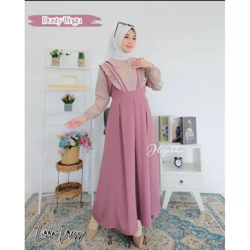 LIRRA DRESS CRINGKLE AIRFLOW TERBARU GAMIS WANITA DEWASA MUSLIM BUSUI KEKINIAN DRESS MUSLIMAH RENDA 