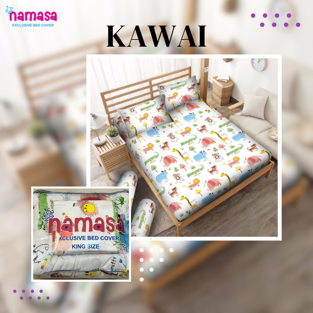 Namasa Bedcover Set + Sprei Ukuran 180x200,160x200 dan 120x200 Bahan TIDAK LUNTUR motif Kawai / badc