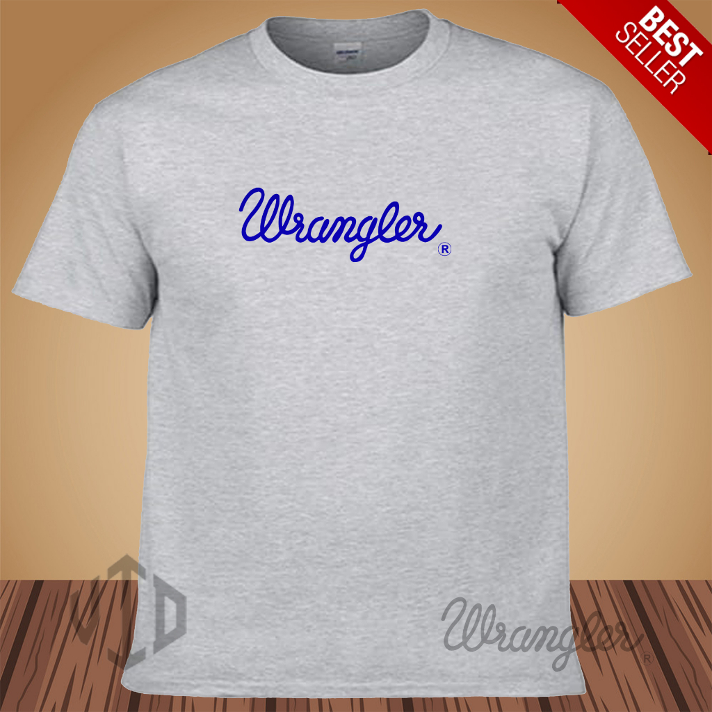 Kaos Keren Lengan Pendek LOGO WRANGLER SAMBUNG MOTIF BIRU Distro Premium / Kaos Murah / Kaos Ukuran 